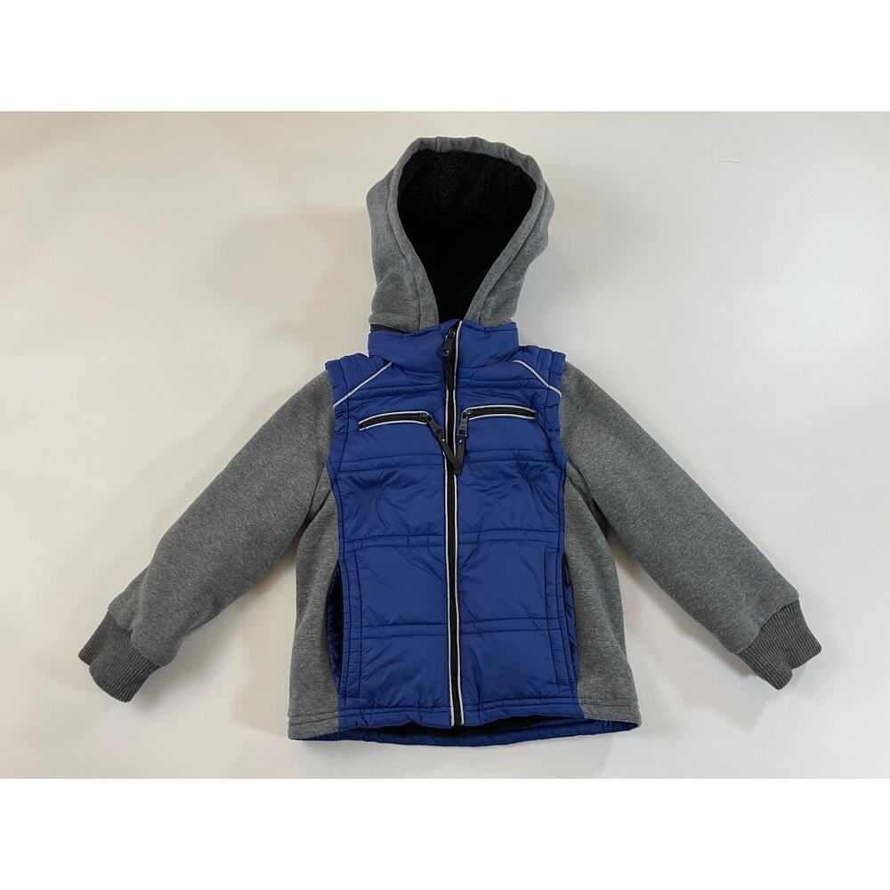 Urban Republic Boys M 5/6 Blue Gray Fleece Hooded Puffer Jacket Full Zip Coat